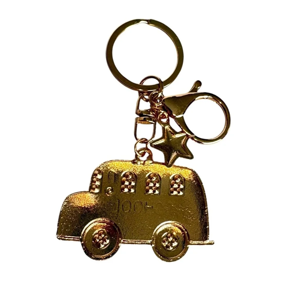 School Bus Keychain Red Gold Star Charm Back to School Gift